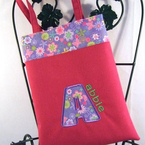 Personalized hot pink girls purse with floral trim