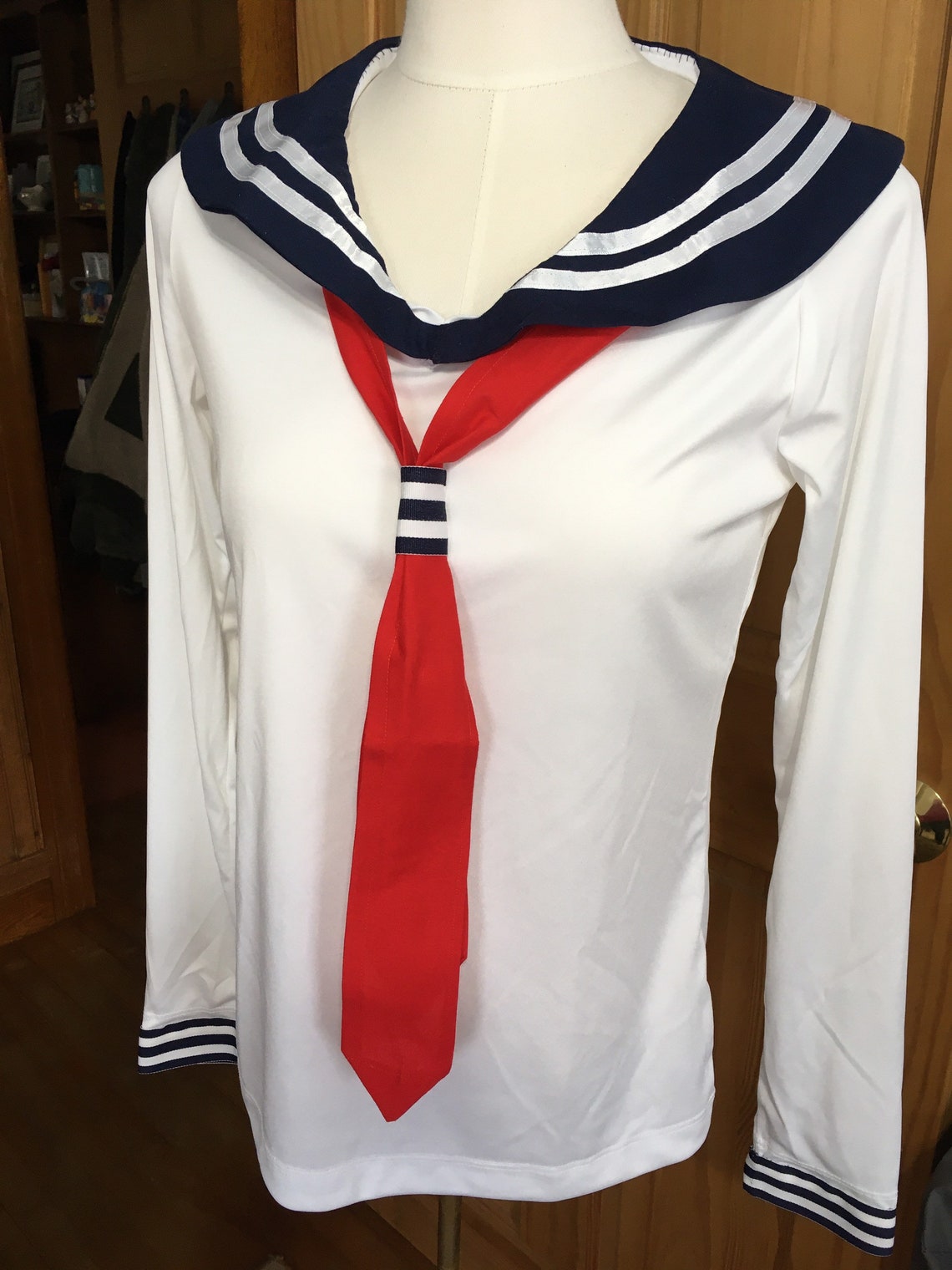 Misses Sailor Collar Top Medium 8/10 Removable Bow White Etsy