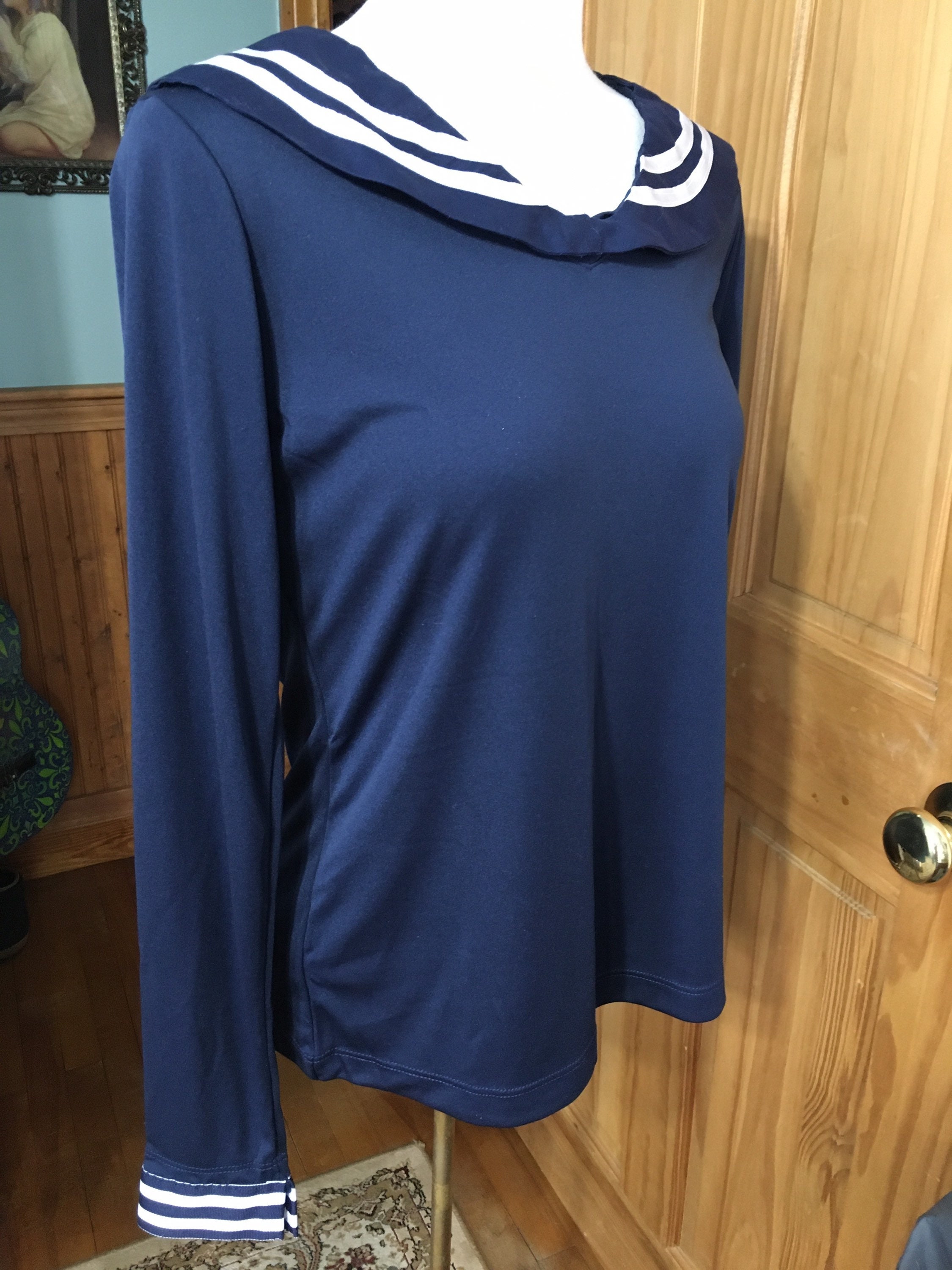 Misses Sailor Collar Top Medium 8/10 Removable Bow Navy White Etsy