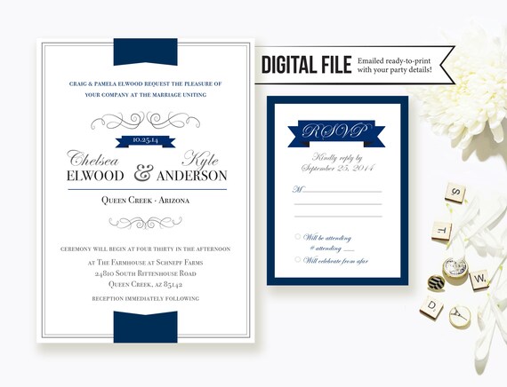 Digital File Navy Banner Formal Wedding Invitation Etsy