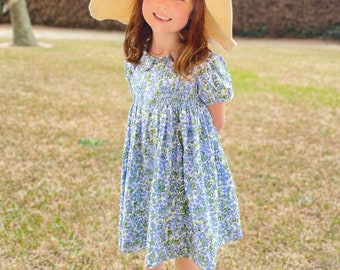 Smocked Charlotte Dress with Hydrangeas - Easter, Spring, Summer, Vintage Style, Princess, Baby Girl, Heirloom, Embroidered