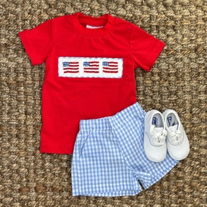 Flag Smocked Knit Shirt in Red! (shorts sold separately)