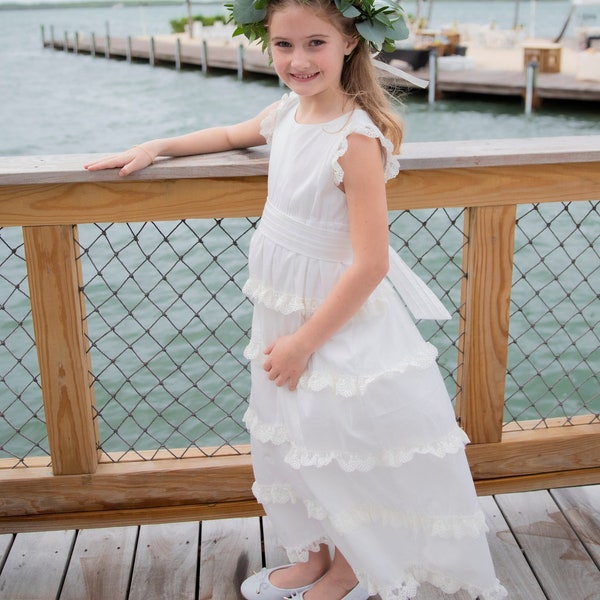 Flower Girl Heirloom Dress in Ivory and Lace - Vintage style, Tiered, Wedding, Junior Bridesmaid, Easter, Dress, First Communion