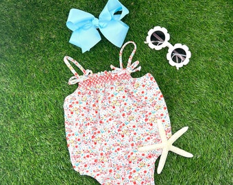 Floral Smocked Bathing Suit - Baby Girl, Smocked Swim, One Piece Bathing Suit, Summer