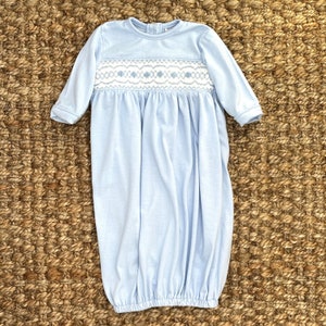 Smocked Layette Baby Gown in Blue - soft cotton, baby boy, Baby Gift, Coming home from hospital outfit, smocked baby outfit 500 *F