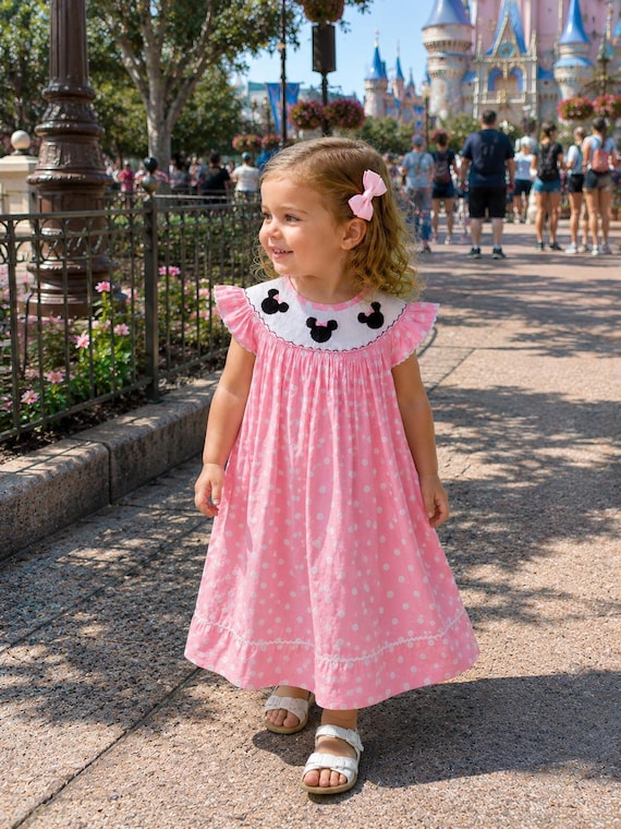 mickey mouse pink dress Pink Smocked Mouse Dress! Perfect for Disney Trip, Minnie Birthday Party,  Baby Girl, Bishop Dress, Flutter Sleeve 245 *G