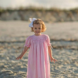 Smocked Heirloom Dress in pink with Ribbons on the Sleeves Vintage Style, Beach Dress, Flower Girl, Baby Girl, Bishop Style image 3