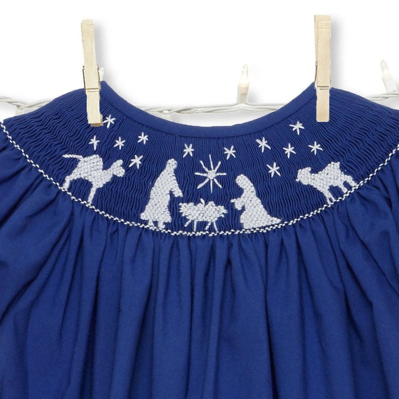 Nativity Christmas Smocked Dress in blue Etsy