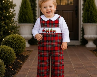 Smocked Christmas Tractor and Tree Longall - (Shirt Sold Separately), Holiday, Baby Boy, Heirloom, Vintage Style 568 *A