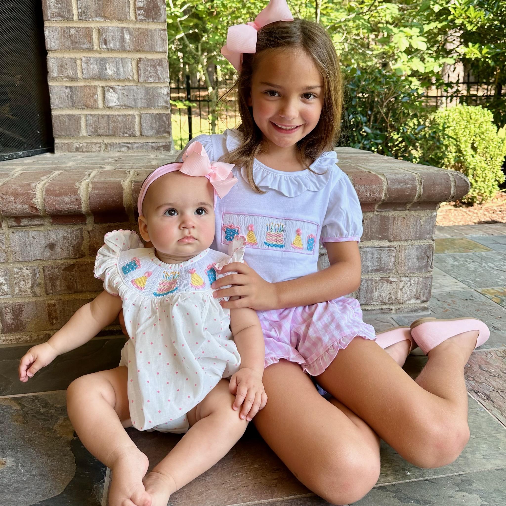 Smocked Birthday Bubble Romper in Polka Dots & Flutter Sleeves   - Birthday Party Outfit, Baby girl, Heirloom, Machine Washable 641 *C