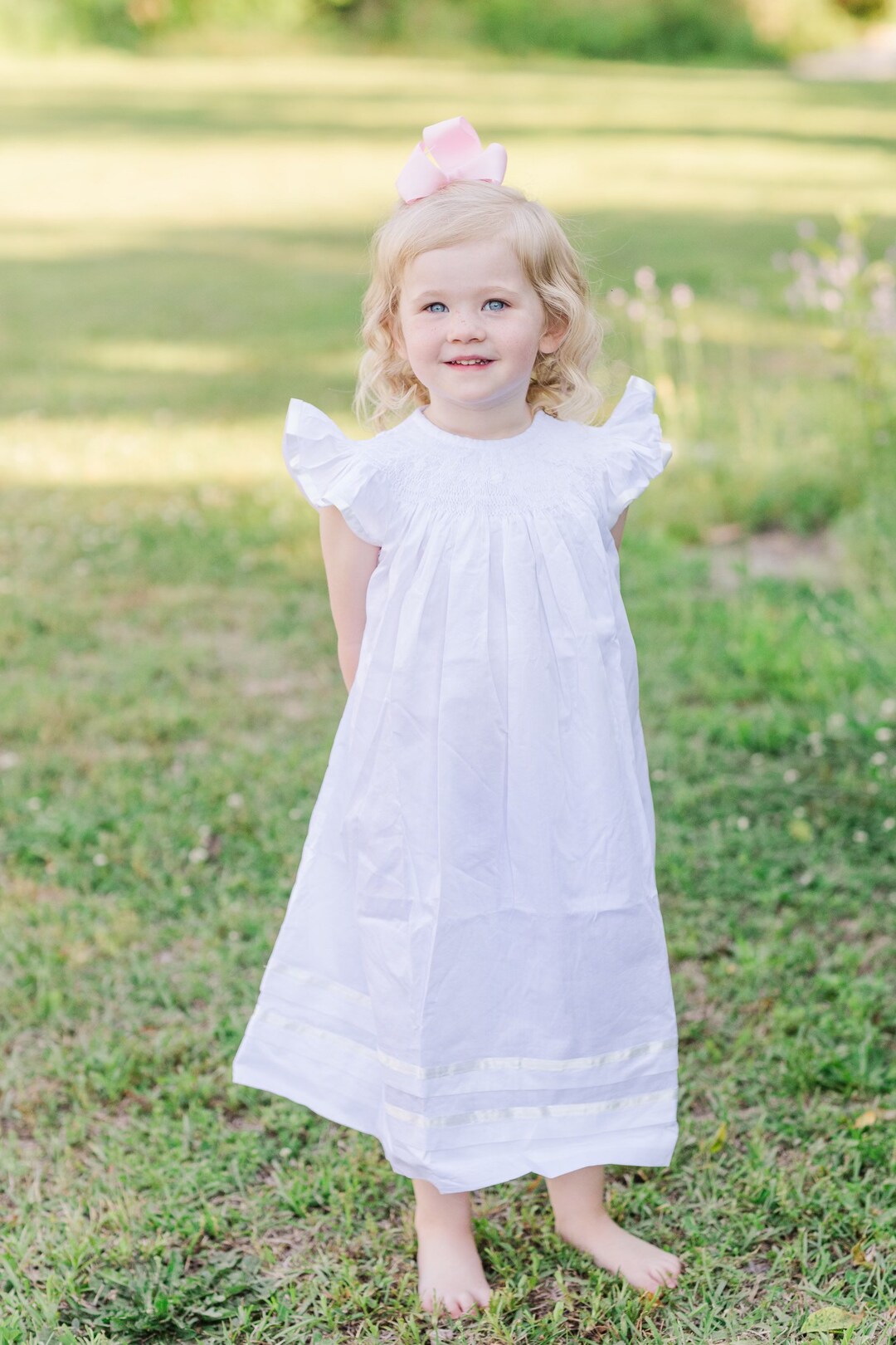 Smocked Heirloom Flutter Sleeve Dress White With White - Etsy