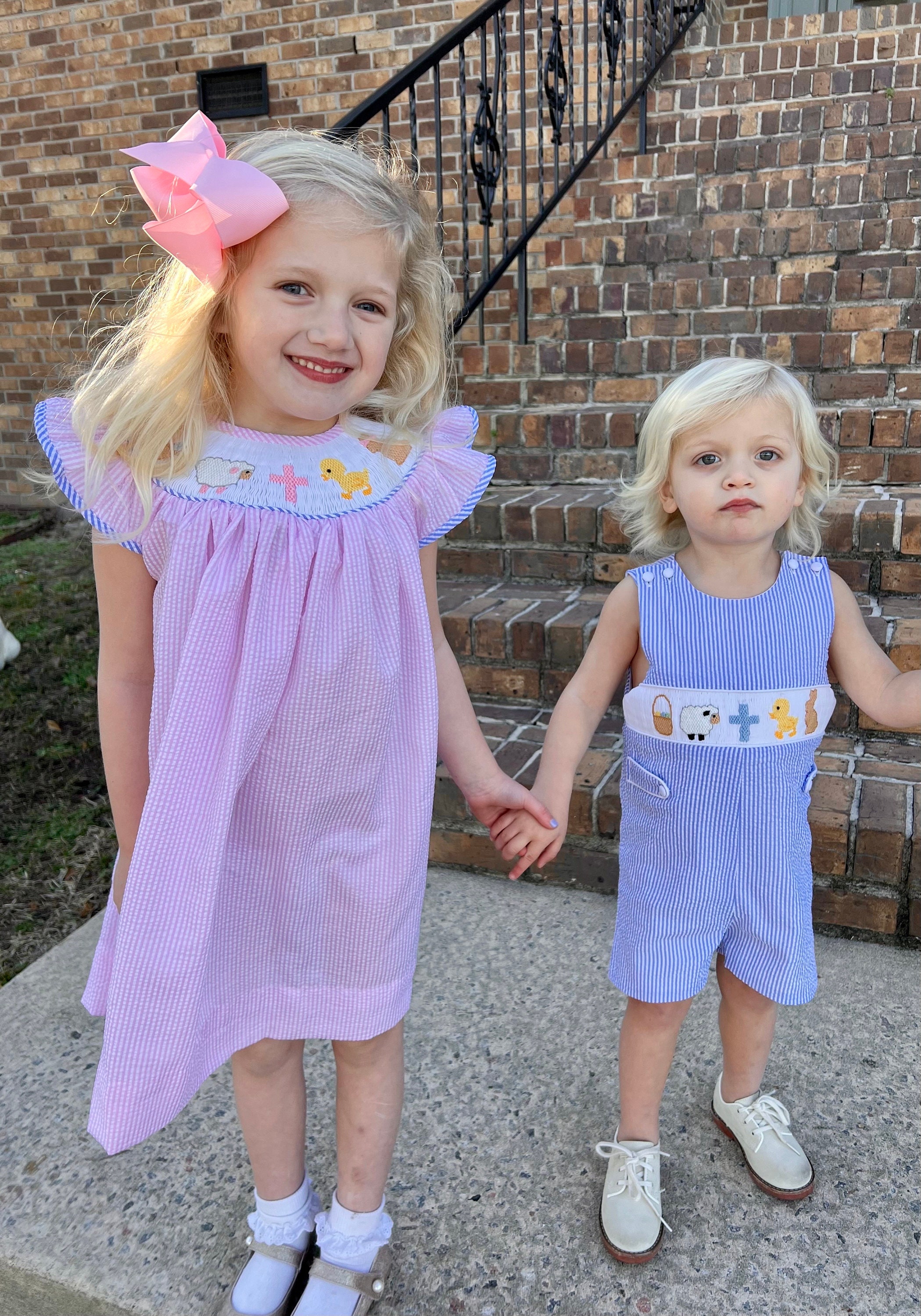 Easter Smocked Dress in Pink Seersucker- Easter Basket