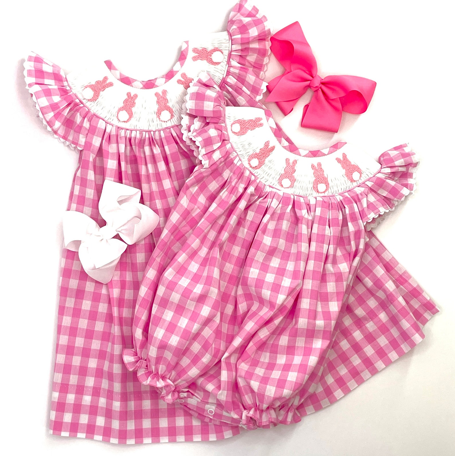 Emma Pink Bunny Smocked Dress main image 1
