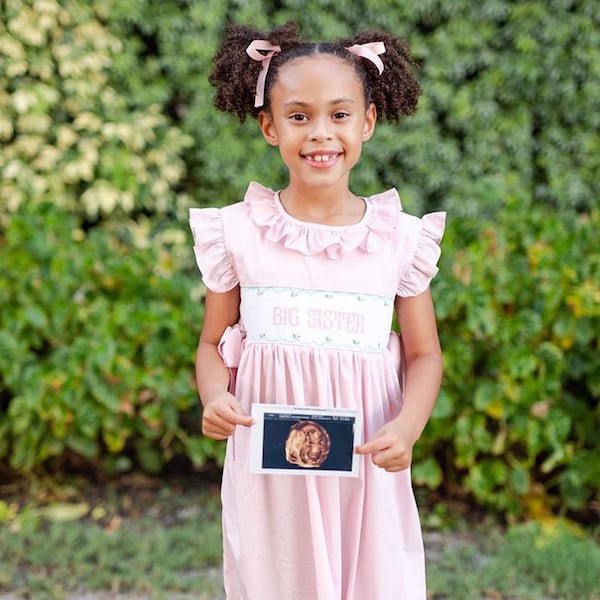 Big Sister Smocked Dress in Emmy style - Coordinating Baby Brother & Baby Sister outfits, Gender reveal, Home from Hospital outfit