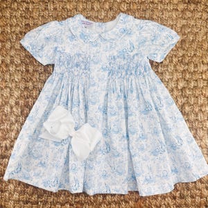 Bunny Toile Smocked Charlotte Dress, Easter, Spring, Summer, Matching Sibling, Baby Girl, Vintage Style, Heirloom Dress 812 *G