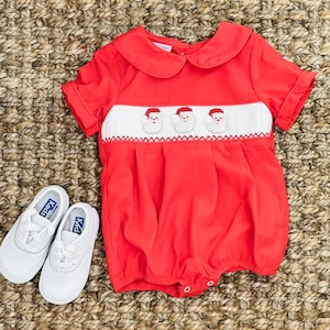 Santa Smocked Christmas Boy Bubble in Red - Christmas outfit, Heirloom, Boys Christmas Outfit, Baby Boy, Vintage Style 314 *A