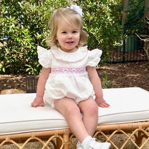 Gesmokt Zarte Schleife Bubble Romper! Pünktchen Stoff, Baby Mädchen, Baby Geschenk, Ostern, Frühling, Sommer, Vintage Style, Erbstück 809 *B