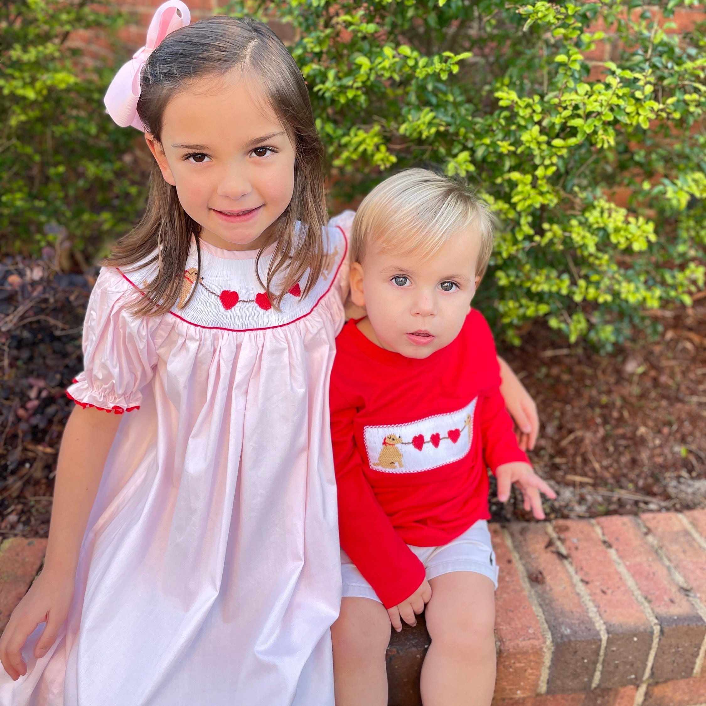 Valentine Smocked Shirt - Hearts and Puppies! Baby Boy, Smocked Labs, Smocked Dogs, Red Valentine Boy Shirt 472 *a