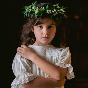 Heirloom Smocked Dress Ivory and Lace Easter, Flower Girl Dress, First Communion, Wedding, Portrait, Christmas, Vintage Style image 2