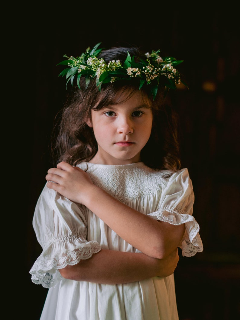 Heirloom Smocked Dress Ivory and Lace Easter, Flower Girl Dress, First Communion, Wedding, Portrait, Christmas, Vintage Style image 2