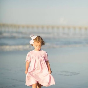 Smocked Heirloom Dress in pink with Ribbons on the Sleeves Vintage Style, Beach Dress, Flower Girl, Baby Girl, Bishop Style image 6
