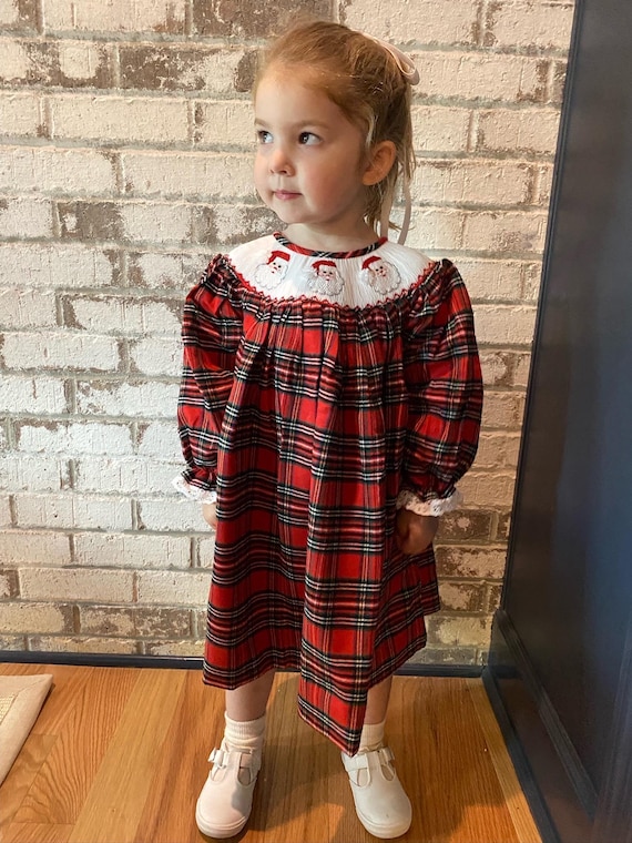 long sleeve smocked christmas dress Margaret Long Sleeve Smocked Christmas Dress
