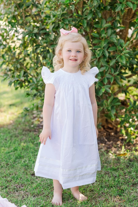 white smocked dress