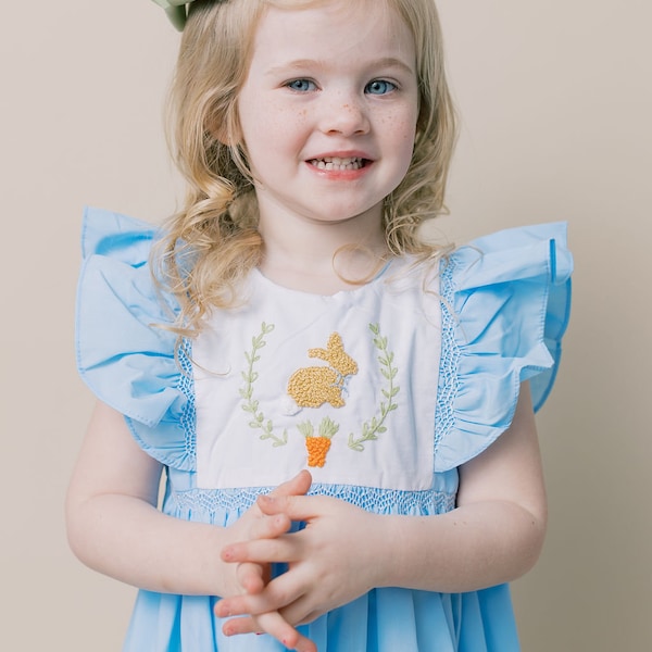 Robe De Pâques Pour Fille Darling - Taille 6/8, Pois Et Lapins, Tablier Dentelle - Occasion Très Bon état