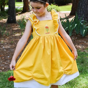 Princess Dress - Belle inspired with Hand Embroidered Rose like Beauty and Beast, Soft Halloween costume, Perfect for Disney Trip, 198 *H