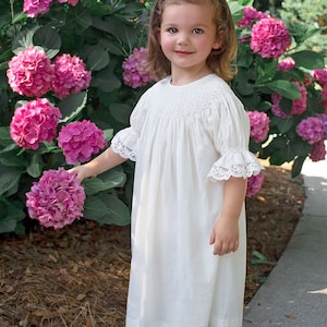 Heirloom Smocked Dress Ivory and Lace Easter, Flower Girl Dress, First Communion, Wedding, Portrait, Christmas, Vintage Style image 6