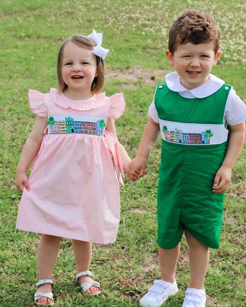 Charleston Smocked Shortall Rainbow Row Boy Outfit Vintage Style, Heirloom, South Carolina, Hand Smocked, South Carolina image 3