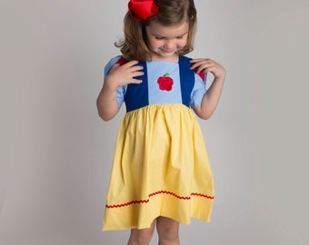 Princess dress - Snow White Inspired with Hand Embroidered Apple, Soft Halloween costume, Perfect for Disney Trip, washable