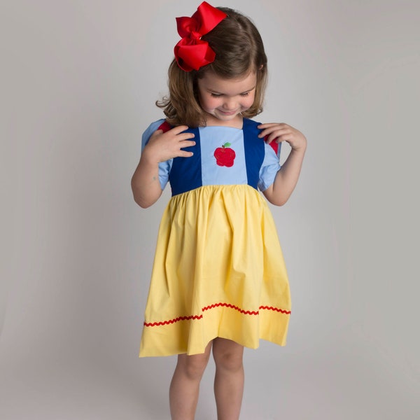 Princess dress - Snow White Inspired with Hand Embroidered Apple, Soft Halloween costume, Perfect for Disney Trip, washable