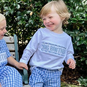 Big Brother Smocked Shirt in White long sleeves (pants sold separately) - Coordinating Baby Brother & Baby Sister, Gender reveal 589 *E