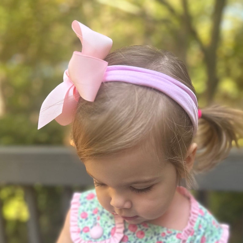 Bow Headband on Soft Stretchy Fabric in White, Pink or Red, baby girl bow, bow for babies image 3