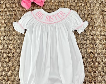 Big Sister Smocked Bubble - Coordinating Baby Brother & Baby Sister outfits, Gender Reveal, Baby Gift, Baby Girl 623 *F