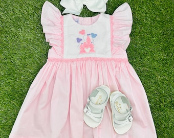 Castle Smocked Dress With Embroidery French Knot- Disney Trip