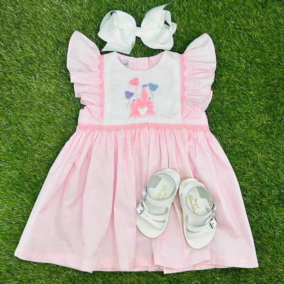 Castle Smocked Dress With Embroidery French Knot- Disney Trip