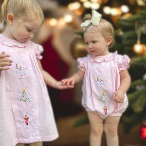 Claire and Charlie Girls Pink and Green Knit Christmas Bows Romper main image 0