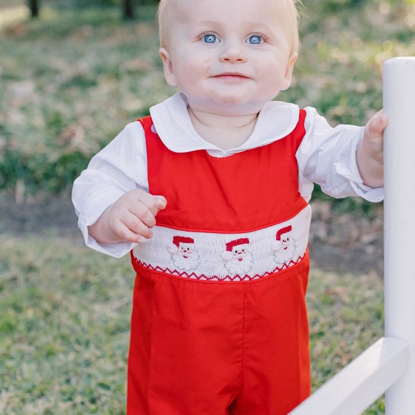 Santa Smocked Weihnachts Longall in Rot - Weihnachtsoutfit, Erbstück, Jungen Weihnachts Outfit, Baby Boy, Vintage Stil, Passende Outfits