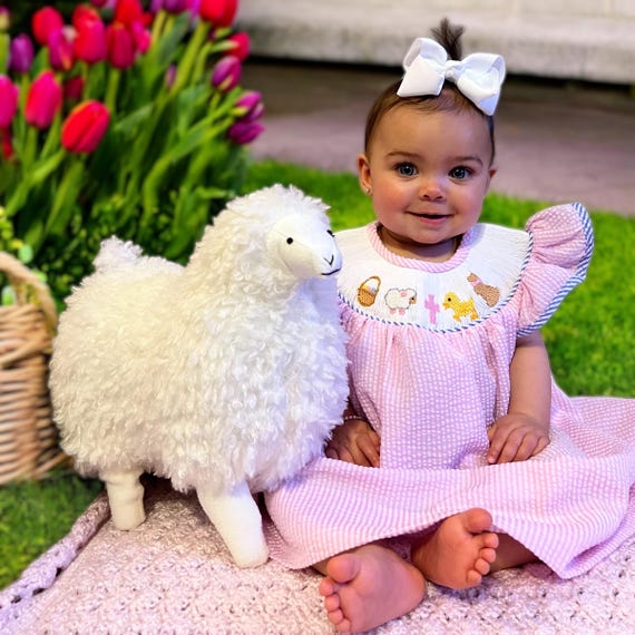 Easter Smocked Dress in Pink Seersucker- Easter Basket, Bunny, Chick,  Cross, Heirloom, Sibling Matching Set, Bishop Dress 605 *G - Etsy