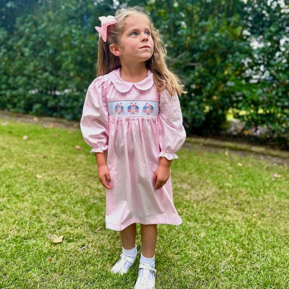 smocked thanksgiving dress Turkey Bubble for and festive fall print for holiday photos. Baby Girl Thanksgiving Dress, Smocked