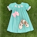 Bunny Smocked Dress in Mint - Easter dress, Spring Dress, Bishop style, Baby Girl outfit