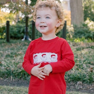 Smocked Christmas Santa Shirt in Red Knit (Pants Sold Separately), Christmas T-shirt, Santa Shirt, Boys Christmas Shirt, Matching sister