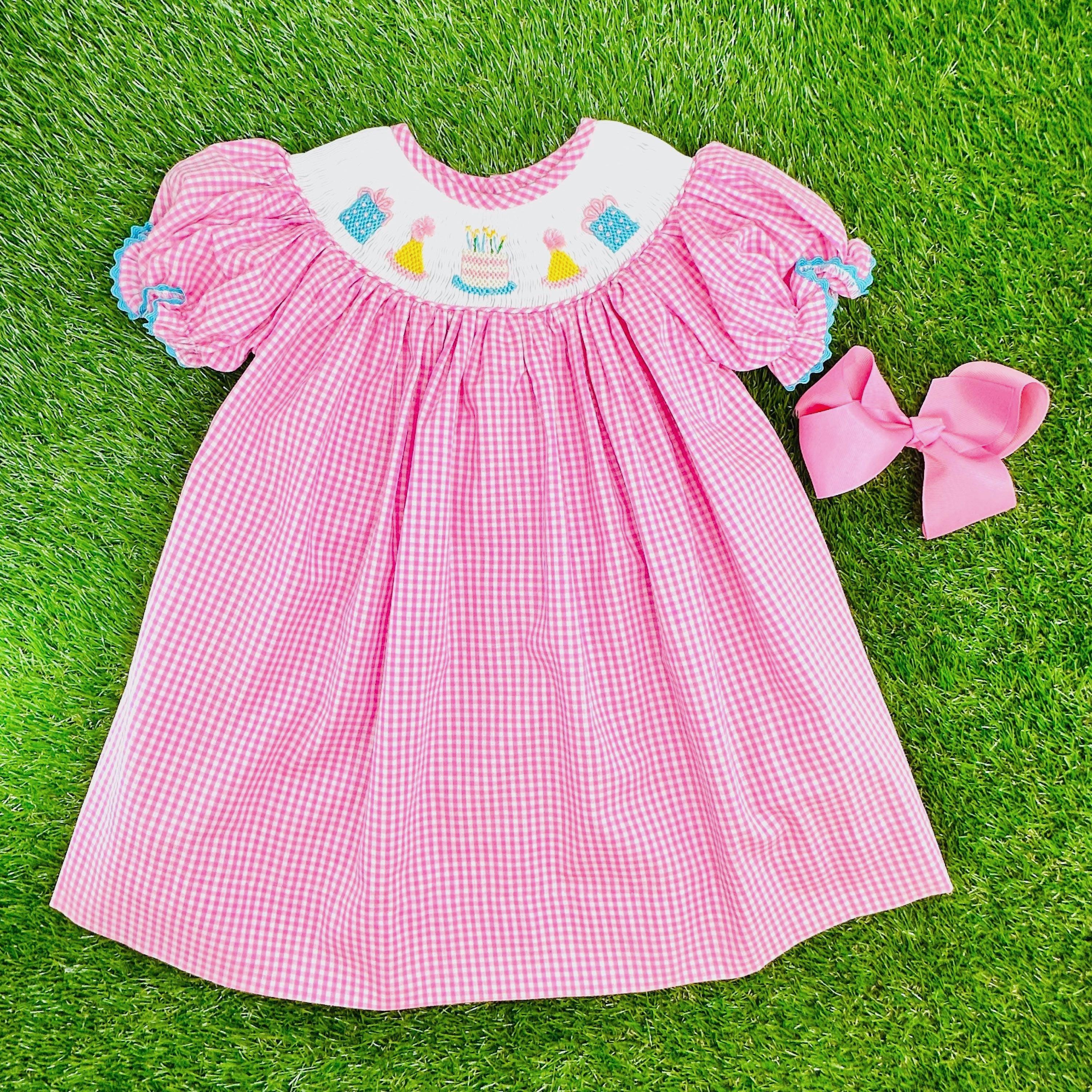 pink gingham smock dress Bubble Gum Gingham Smocked Dress