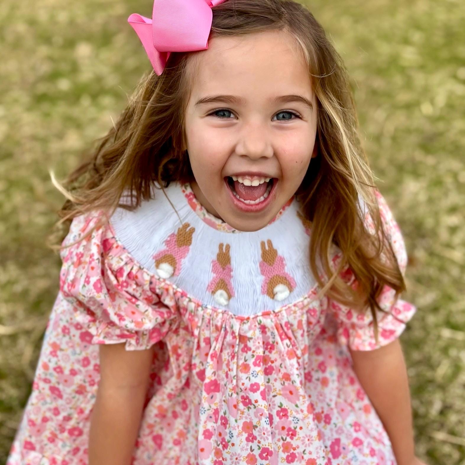 Easter Bunny Smocked Dress, Pink Liberty Floral, Princess