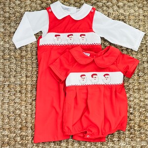 Petit Bebe Baby / Toddler Boys Green Holiday Plaid Smocked Santa Longall main image 1