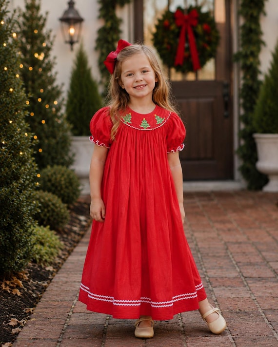 christmas smocked dress baby girl Tree on Red - Vintage Style, Holiday Dress, Girl, Bishop Dress, Heirloom Dress, Matching Sibling Outfits 152 *G These Ribbed bodycon dresses DRG64241 Body black work dress Color:Royal/Silver