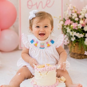 smocked birthday cake dress Birthday Girl Smocked Bow Dress
