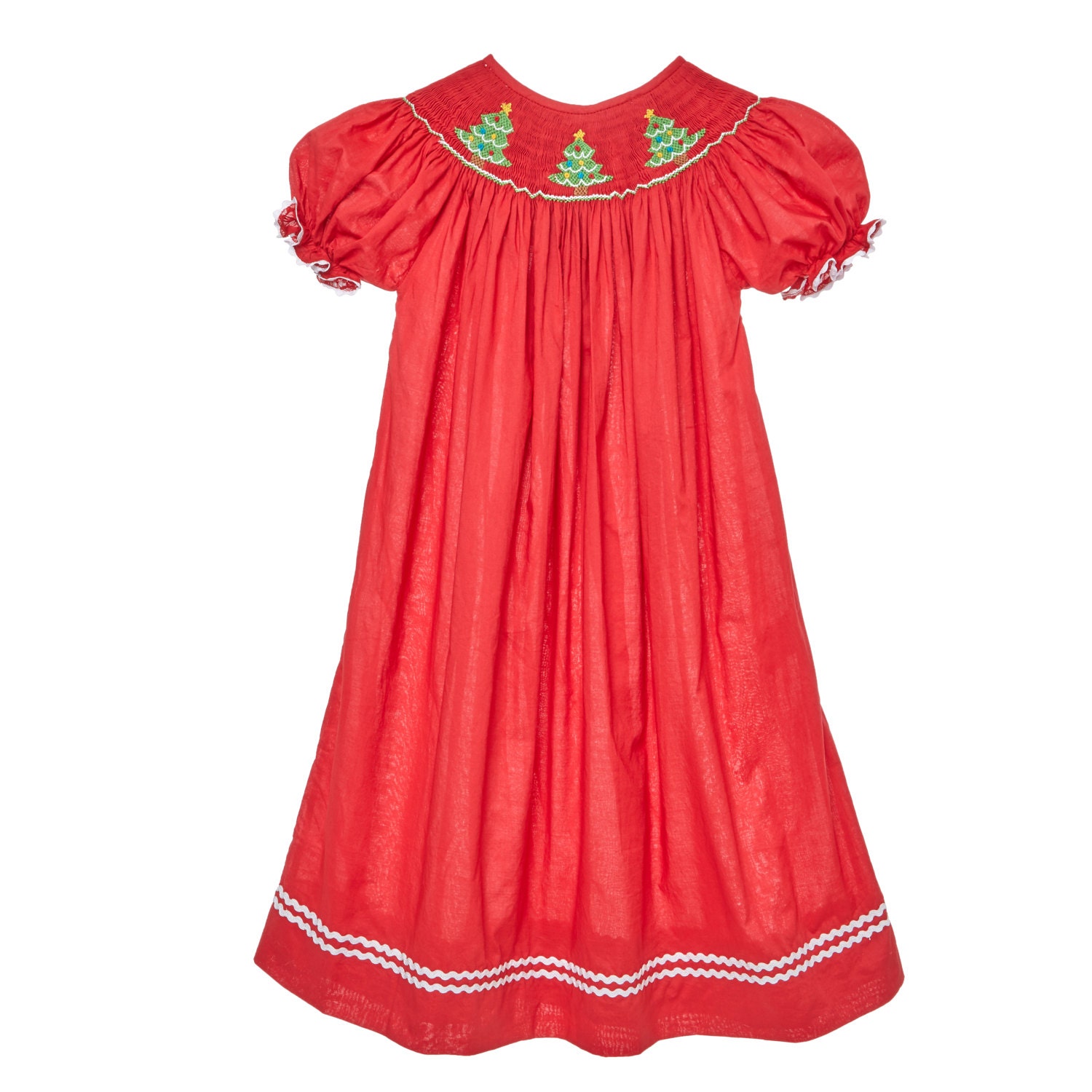 white christmas dresses Christmas Smocked Red Girls Dress, Holiday Flower Girl Red White Dress main image 1